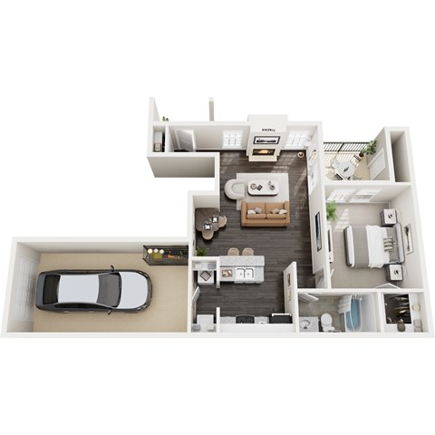 Floor plan for 1 bed, 1 bath, 748 sqft